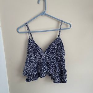 Large cropped blue and white floral tank top